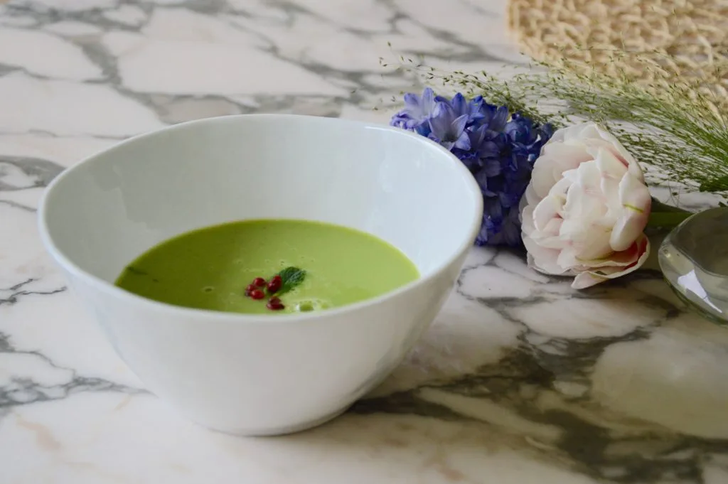 la recette de la soupe de petits pois infusée à la menthe de Maryse