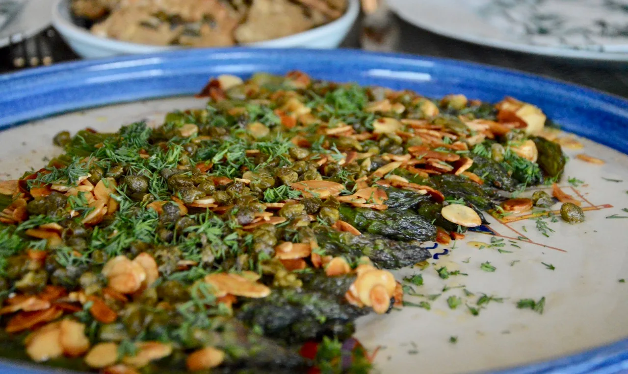 Roasted Asparagus with Almonds and Capers