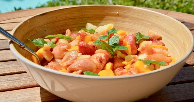Vine peach, nectarine, and mango fruit salad