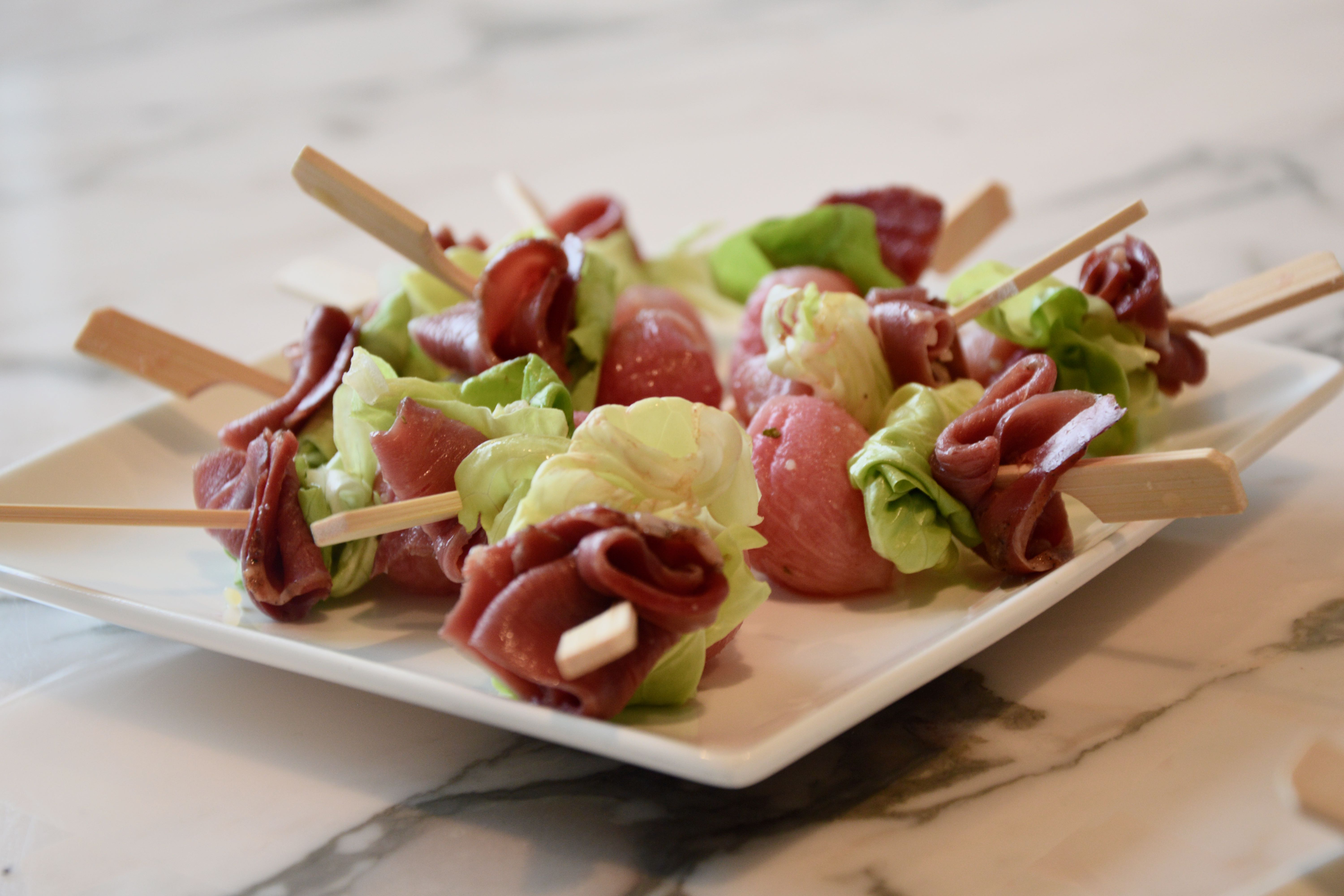 Smoked Duck Filet with Radish Skewers