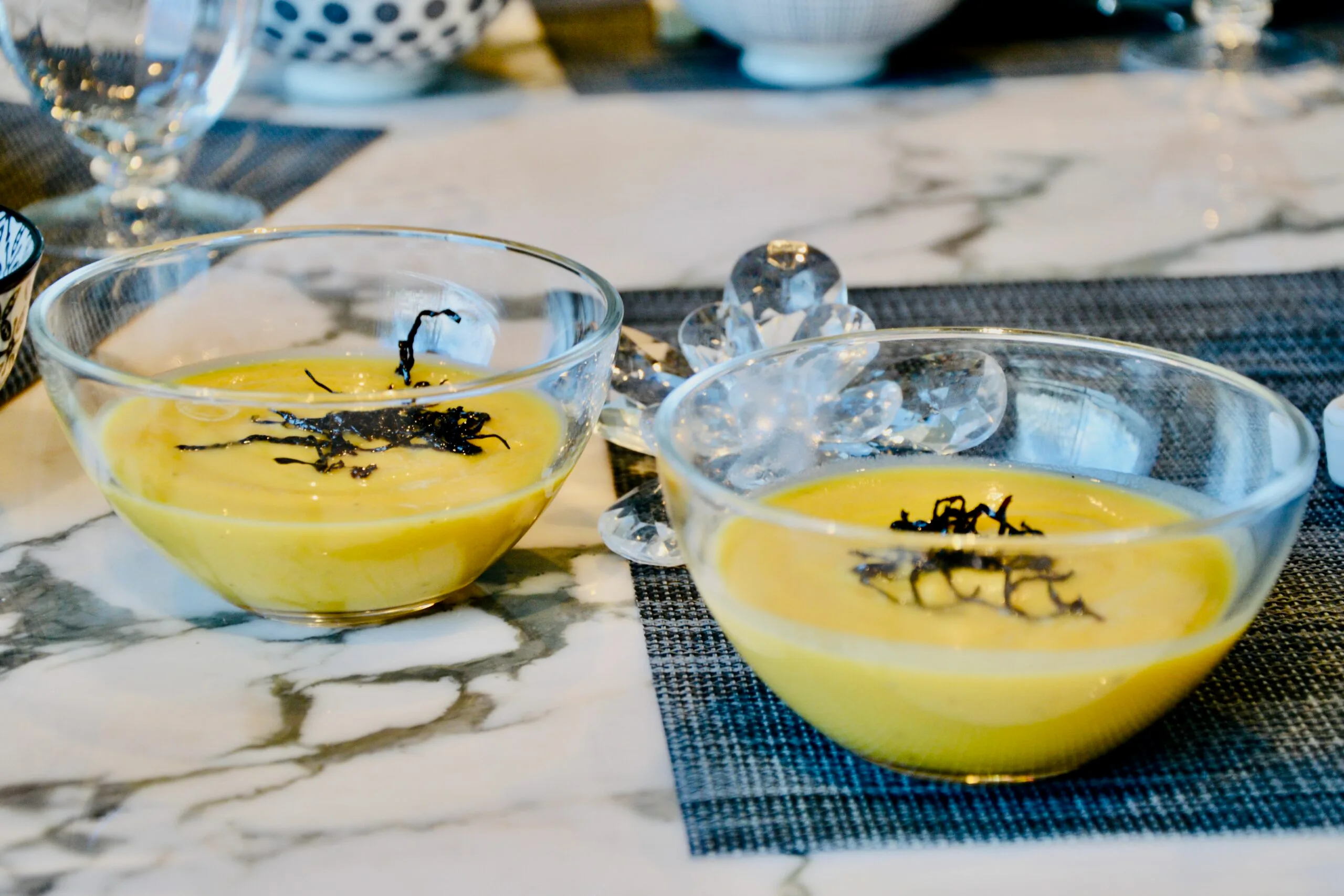 cream of butternut and chestnut with roasted seaweed