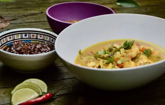 Le curry indien de crevettes au lait de coco