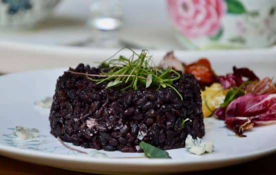 Forbidden Black rice with Gorgonzola and Speck