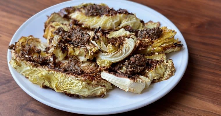Roasted cabbage with olive tapenade